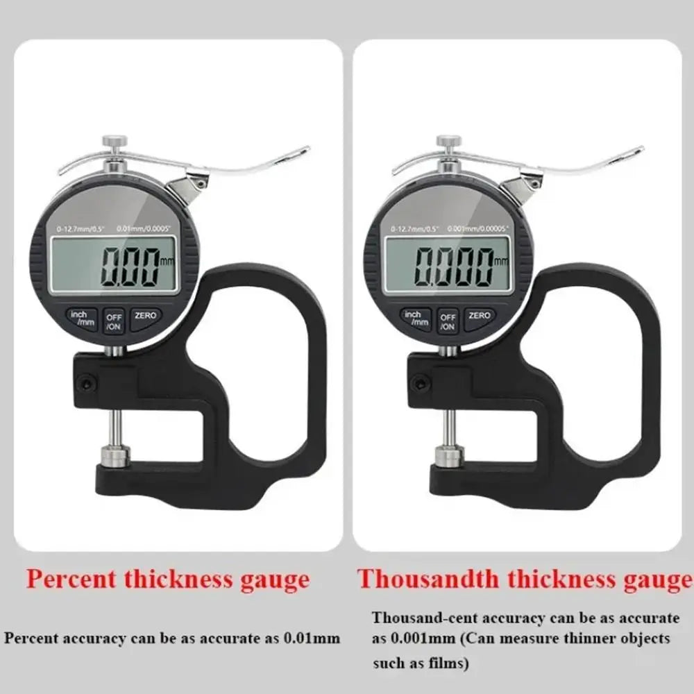 0.01/0.001mm Electronic Thickness Gauge Range 0-12.7mm LCD Screen Display Digital Thickness Tester High Precision Portable