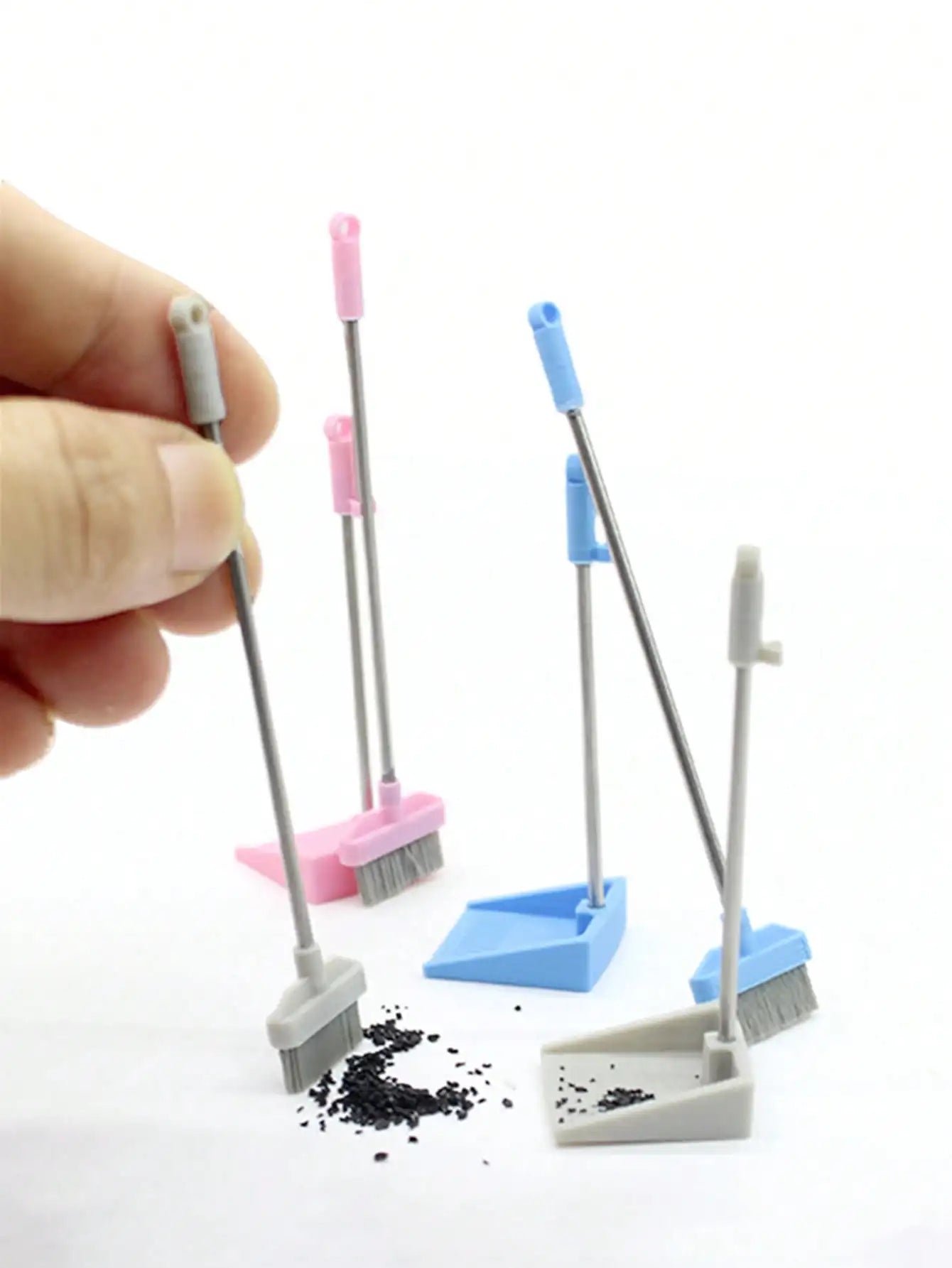 1set 1/12 Scale Miniature Doll House Cleaning Tools: Tiny Broom And Dustpan Model, Sanitation Decoration Accessories For Bathroo