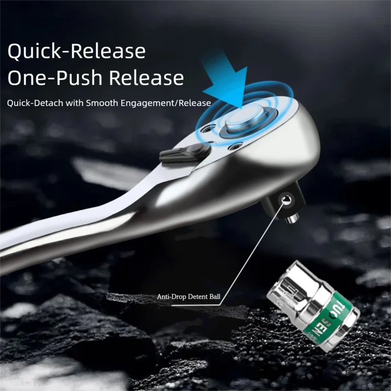 72-Tooth Quick Release Ratchet Wrench- Multi-Function Hand Tool for Auto Repair & Maintenance