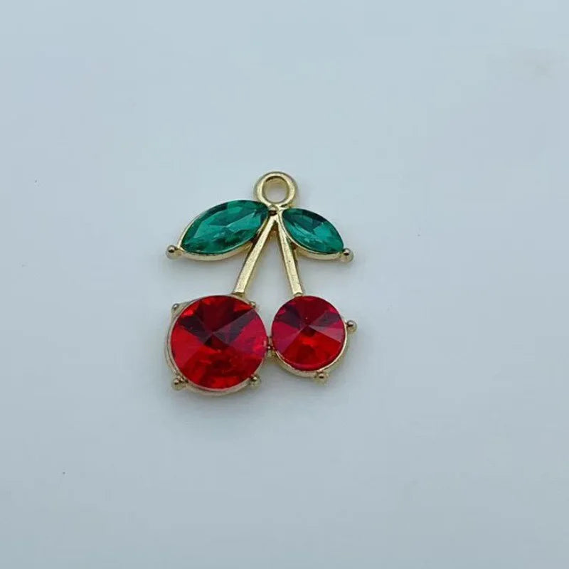 12pcs Amazon Red Cherry Keychain DIY Accessories Water Diamond Resin Fruit Pendant Car Women's Bag Pendant