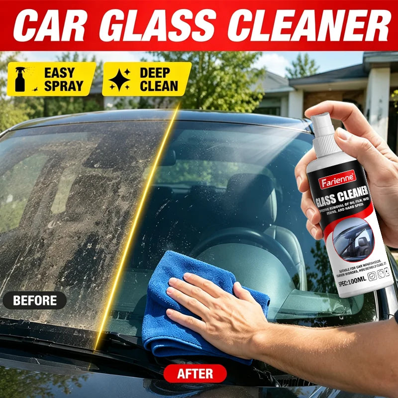 KJM Car Glass Cleaner Spray 100ml Windshield Oil Film Water Spot Remover Streak Free Auto Window Cleaning Liquid