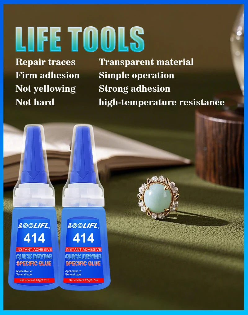 20g 414 Instant Nail Glue for Acrylic Press On Nails, Tips, Rhinestones, Fast Curing Clear Adhesive
