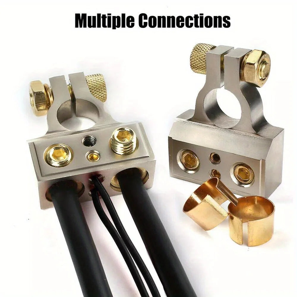 2 Car Battery Terminal Clamps with Shell and Ring 1/0 2 4 8 GA AWG Gauge Positive and Negative Ports