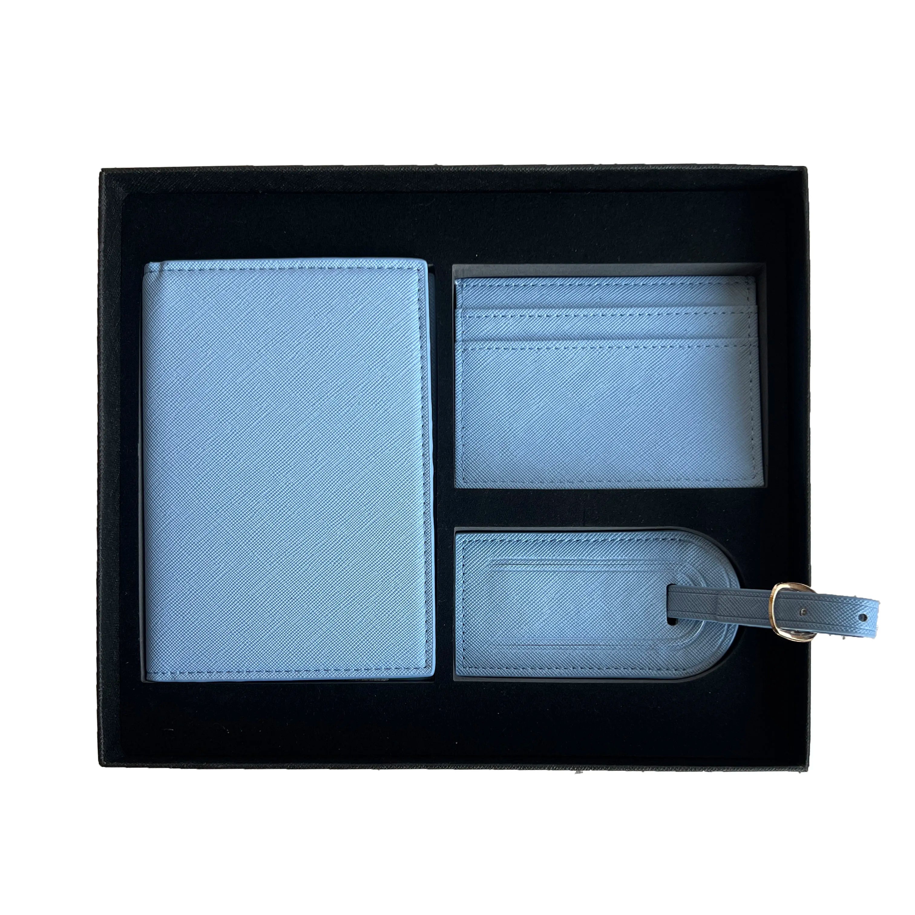 Free Custom Name Initial Gift Box Set Crocodile Leather Passport Cover  Luggage Tag Cardholder Travel Accessories