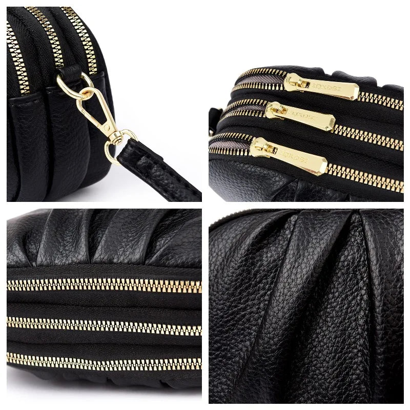 Women's New Style Pleated Crossbody Bag Three Layer Zipper Large Capacity Fashionable Versatile Casual Premium Top Shoulder Bag