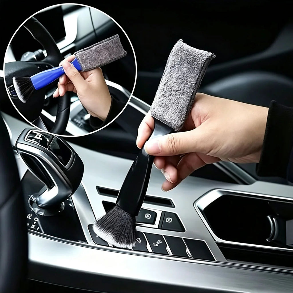 car double head cleaning brush 2 in 1 duster interior detailing soft tool for vents dashboard screen