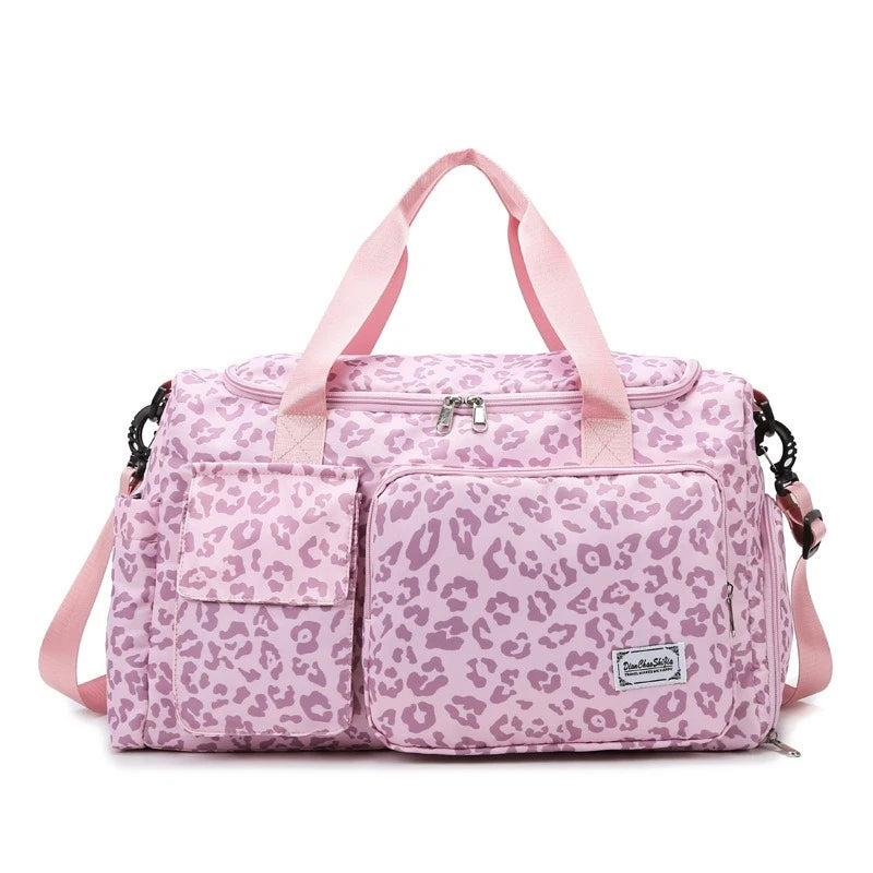 Classic Leopard Print Large Capacity Leisure Luggage Bag with Multiple Pockets and Shoe Compartment Sports Fitness Travel Bag