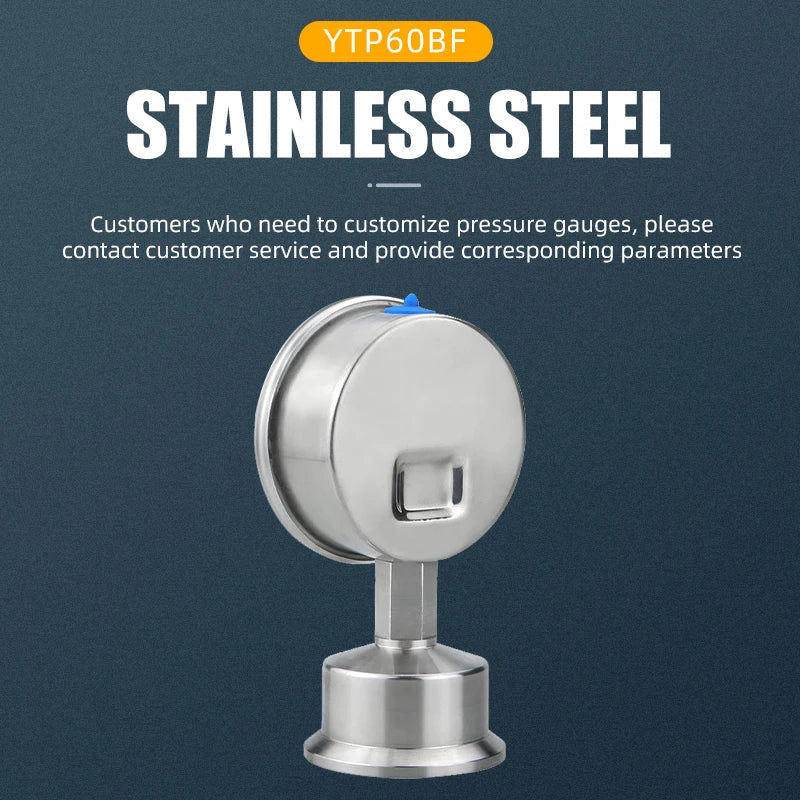 Diaphragm Pressure Gauge Stainless Steel Integrated Sanitary Vacuum Gauge 60mm 50.5 Connection-40-200°