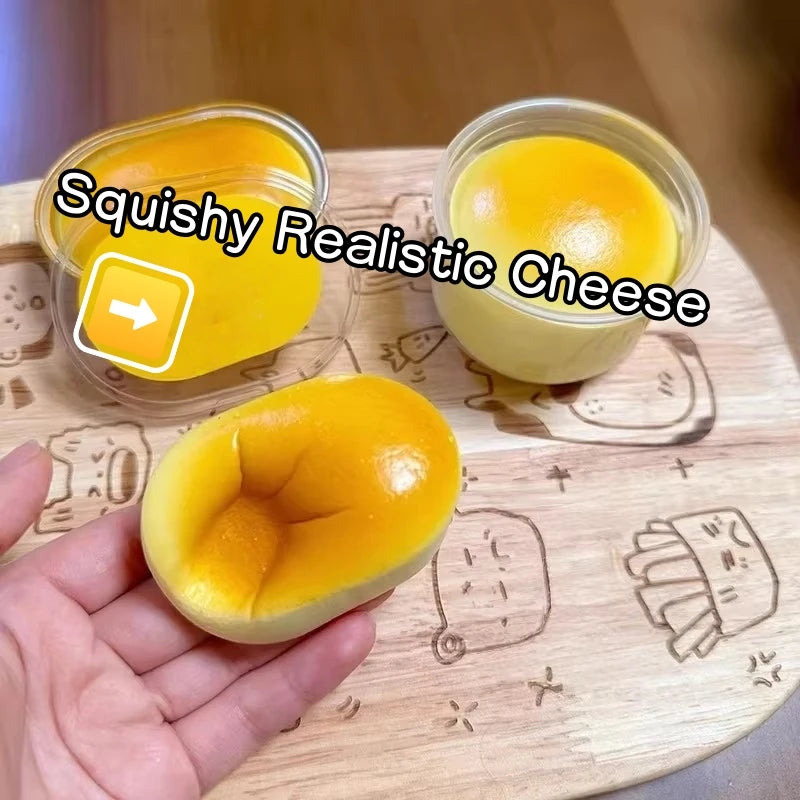1PC Squishy Realistic Cheese Cake Slow Rebound Stress Relief Decompression Toys Semi-Cooked Cheese Prank Toys Sticky Fingers