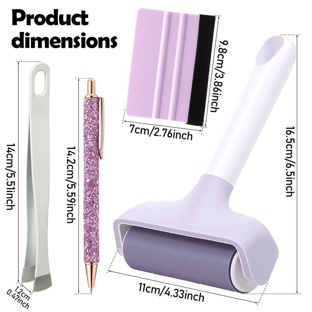 Rubber Brayer Roller Set with Pin Pen Tweezers Felt Squeegee Professional Printmaking Brayer Tool for DIY Embossing Card Making