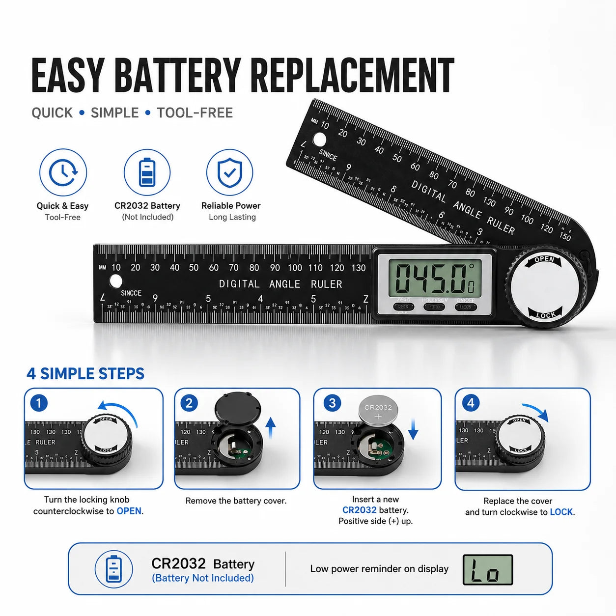 2 in 1 Digital Angle Detector, 360° High Accuracy Angle Finder Ruler, Woodworking Measurement Tool, Multifunction Level Gauge
