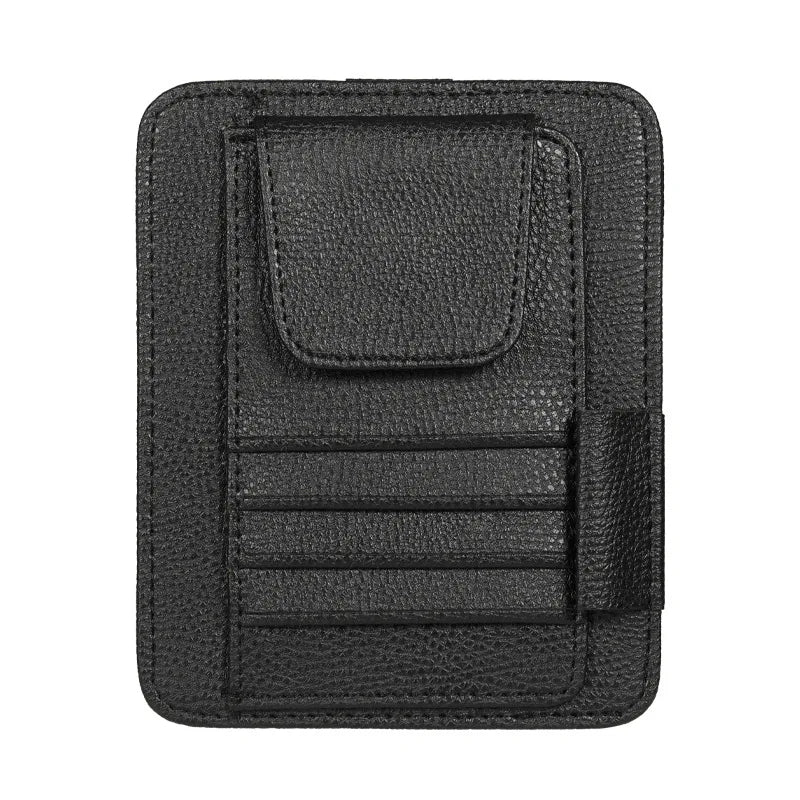 Car Sun Visor Organizer PU Leather Car Document Storage Pouch Pen Holder Multi-Pocket Sunglasses Clip Auto Interior Accessories