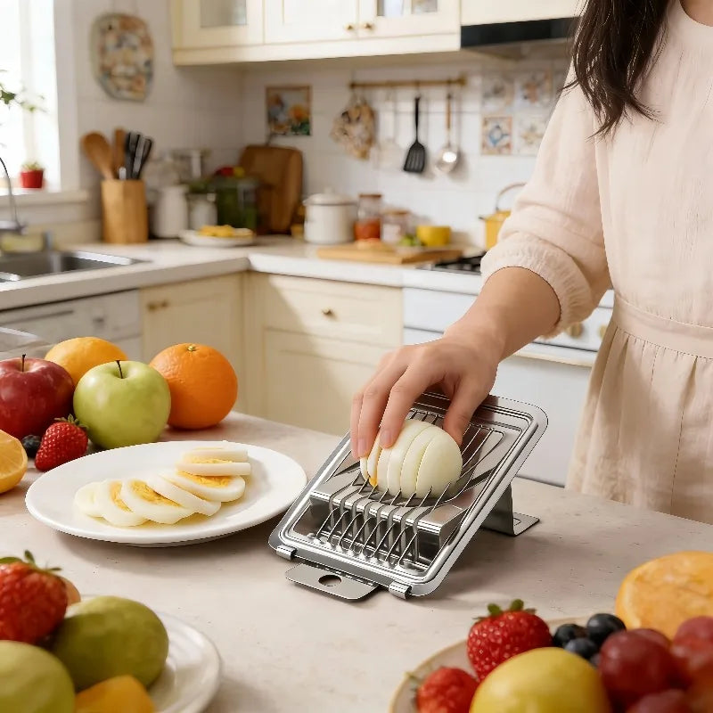 1pc Egg Cutter Multifunctional Manual Stainless Steel Fancy Egg Cutter Household Egg Luncheon Meat Fruit Vegetable Slicer