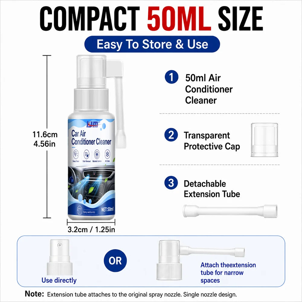Automotive Air Conditioner Foam Cleanser 50ml Dual Nozzle Spray Car AC Vent Dust Mildew Deodorizing Care Agent