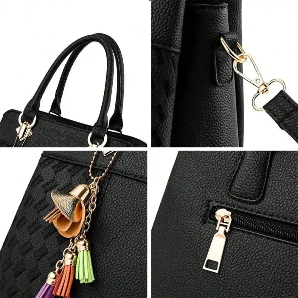 Top-Handle Handbags Purse Satchel For Women Soft PU Leather Crossbody Shoulder Bag With Tassel Pendant