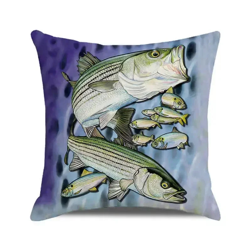 Ocean breeze and small fish pattern Double-sided Printed pillow cover Short plush Suitable living room sofas throw cushion cover