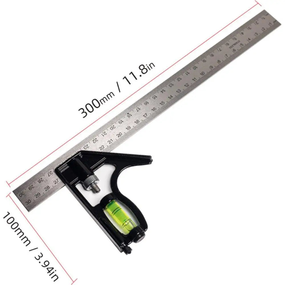 Combination Square Ruler With Aluminum Base Adjustable 45 90 Degree Angle Finder Stainless Steel Measuring Tool For Woodworking