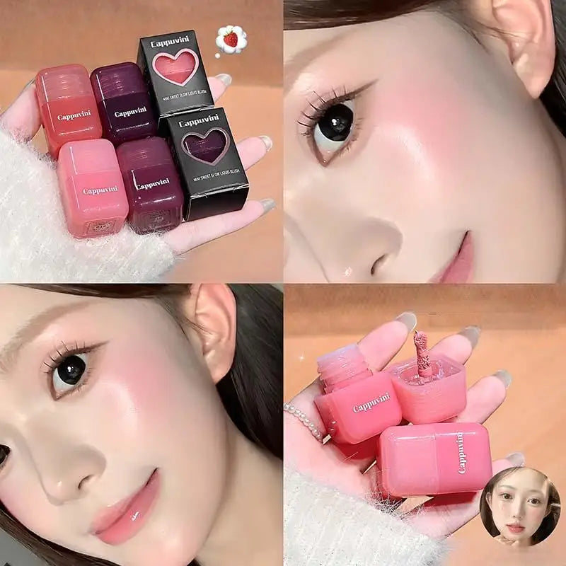 Cappuvini Mini Moisturizing Liquid Blush Energetic Pink Cheek Rouge Korean Style Blusher Long-Lasting Easy to Apply