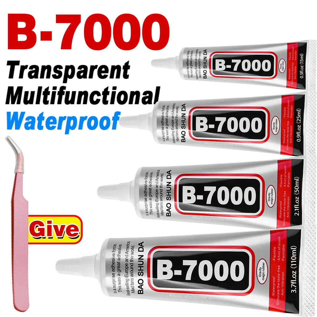 B7000 glue original B7000 Mobile Phone Screen High-Strength Waterproof Adhesive, Universal Phone Glass Bonding Agent, 15/50/110ml Fast B7000 Elastic Glue Includes precision tweezers.