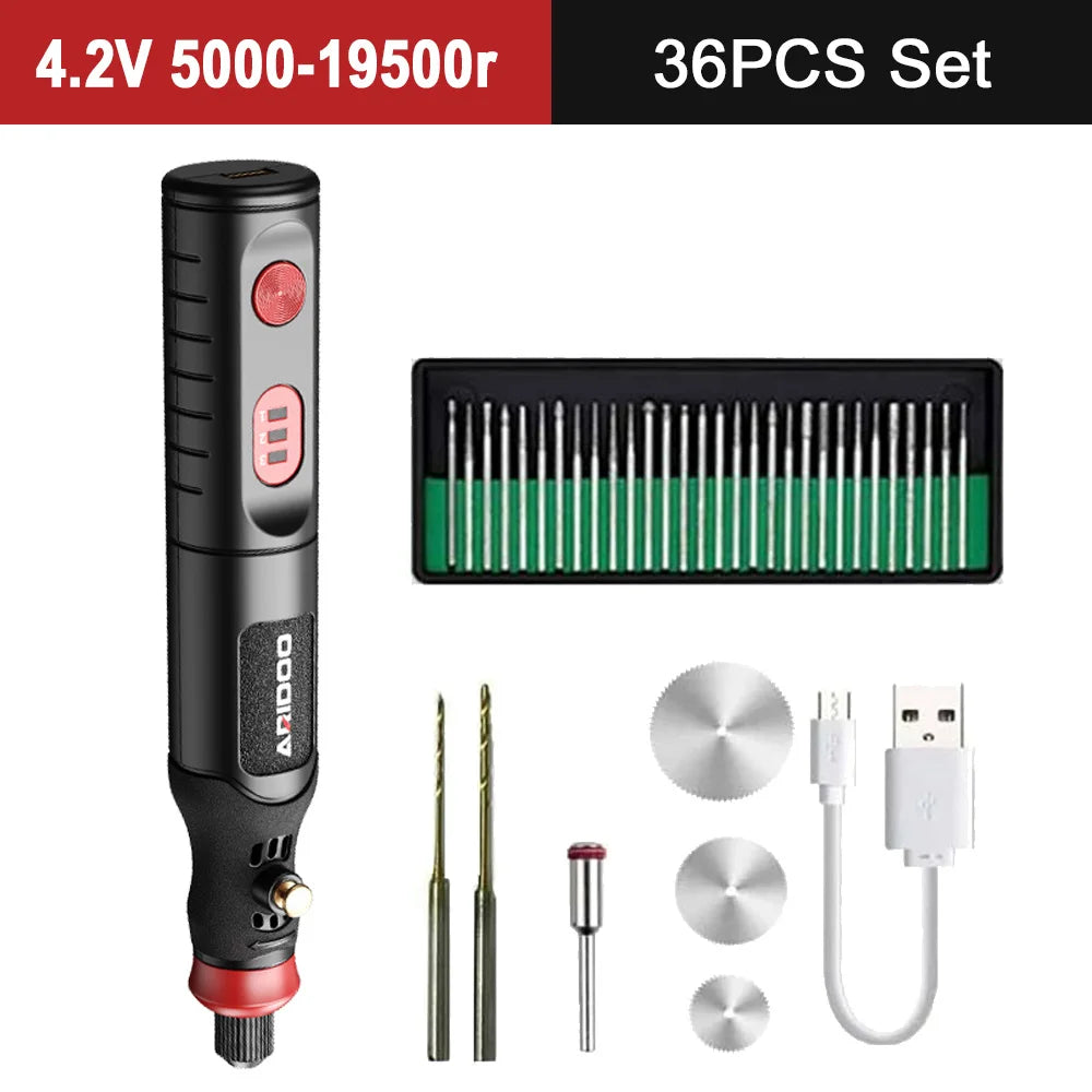 5000-20000r 4.2V Engraver Electric Drill Mini Grinder Engraving Pen Drilling Machine Cordless Rechargeable Micro Rotary Tool Kit