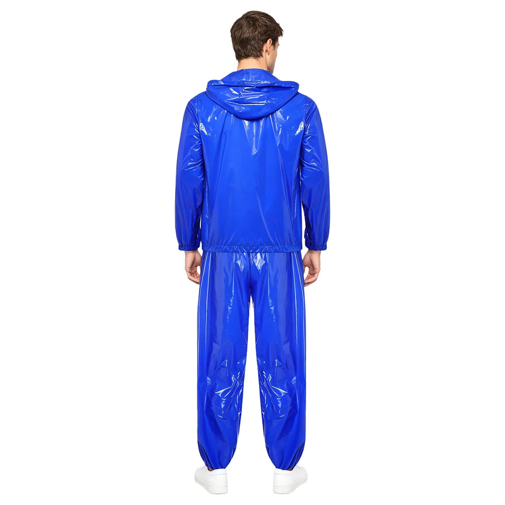Mens Waterproof Tracksuit Sauna Sweat Outfit Zipper Pocket Hoodie Sweatshirt Windbreaker And Jogging Pants Rainwear Sportswear