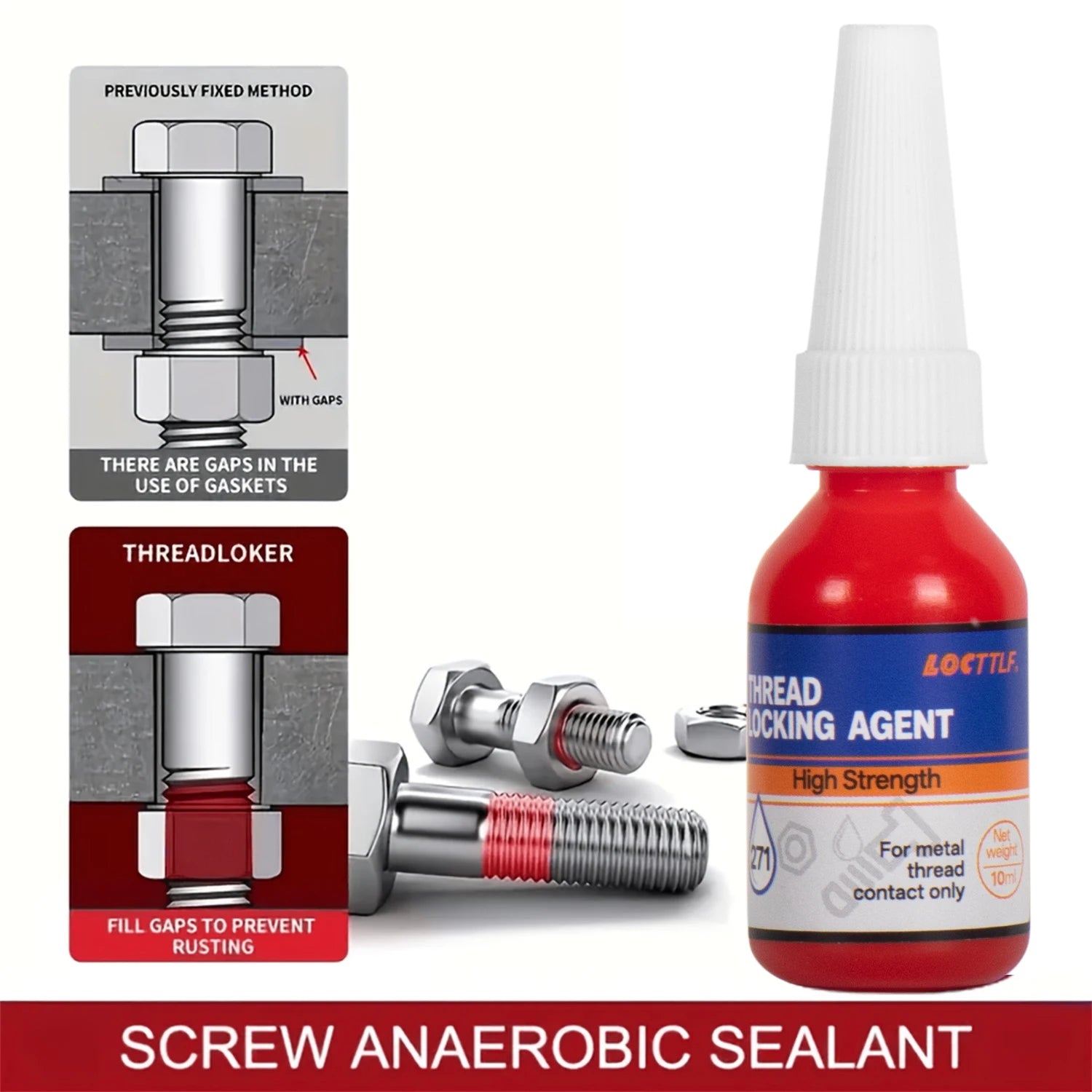 10ml Threadlocker 271Red High-Strength Thread Locker Screw Adhesive Lock Tight Seal Fasteners Anaerobic Curing Metal Glue
