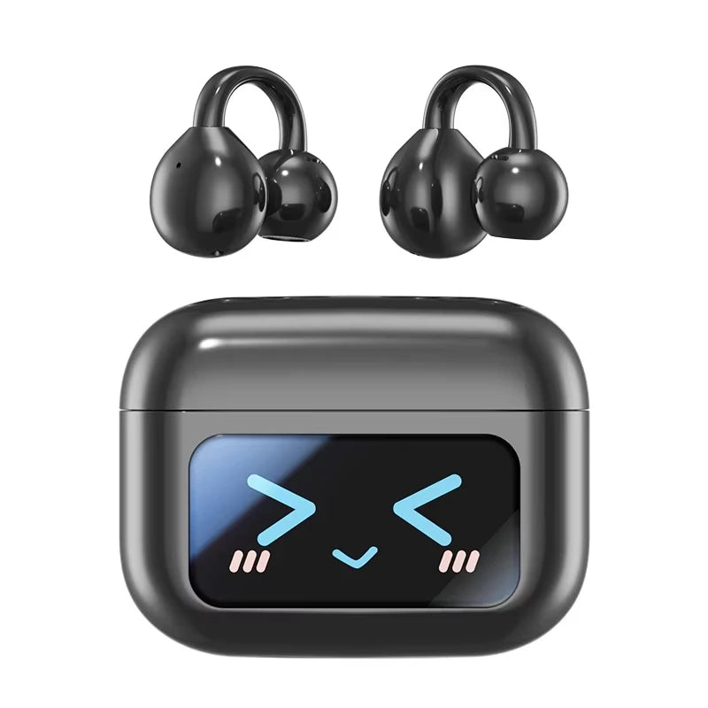 M100 Clip On Earbuds with Touchscreen Case , Wireless Open Ear Headphones ,Bluetooth 6.0 , 50h Battery Life，IPX7 Waterproof