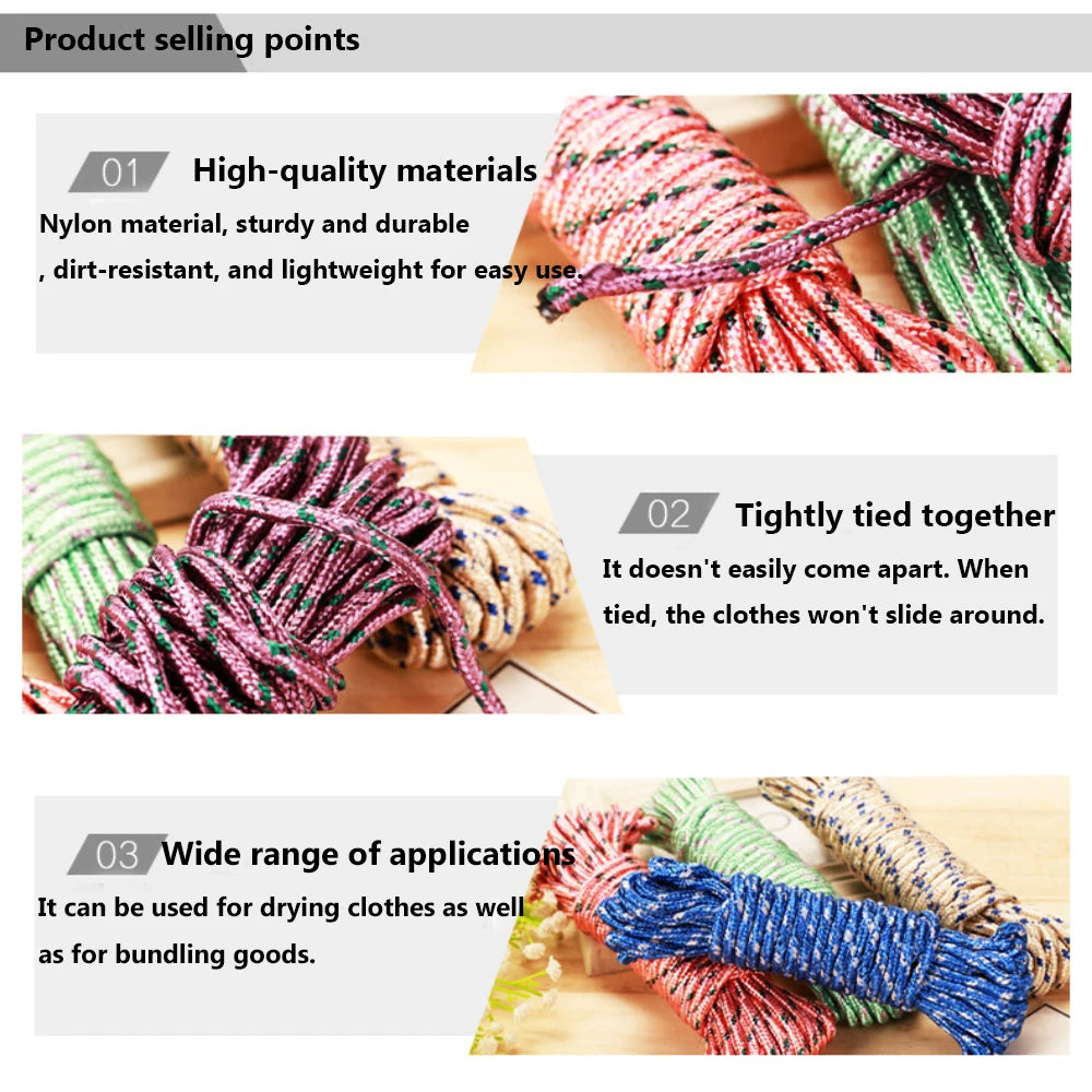 Windproof Multifunctional Outdoor Travel Rope, Suitable for Balcony Sunbathing, Random Color Delivery Clothesline for Outdoor