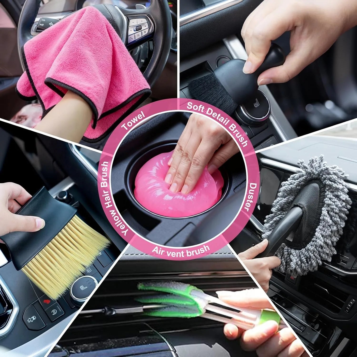 Pink Car Cleaning Kit, All in One Car Wash Tools, Car Vacuum Cleaner with Detailing Brushes, For Women Car Accessories, Car Inte