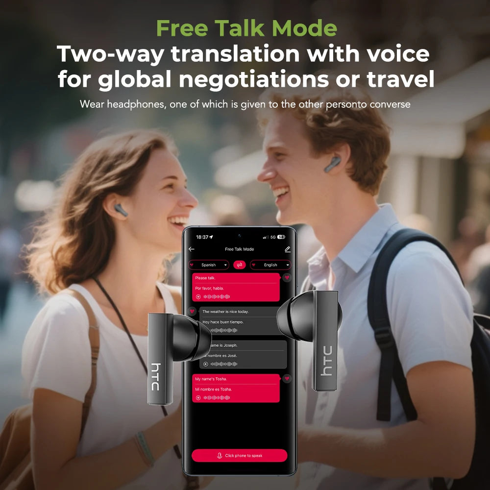 HTC Original AI Translator Wireless Bluetooth Earphones NE40 LED Touch Screen Earbud HiFi Sound Noise Reduction Sports Headphone