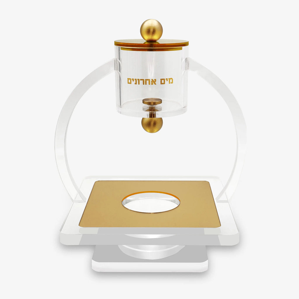 Judaica Acrylic Mayim Achronim Set with Gold Logo Holiday Gift Present Festival Desktop Jewish Lucite Mayim Achronim Set