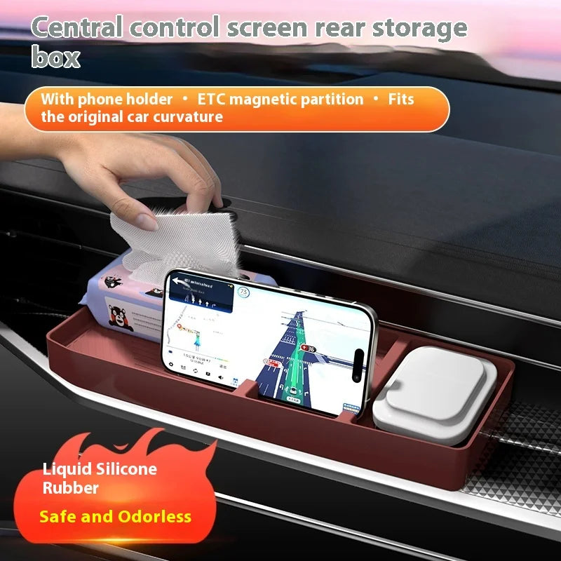 For Audi 2019-2025 A6/A7 Rear Screen Storage Box Instrument Panel Silicone ETC Storage Box Car Interior Accessories