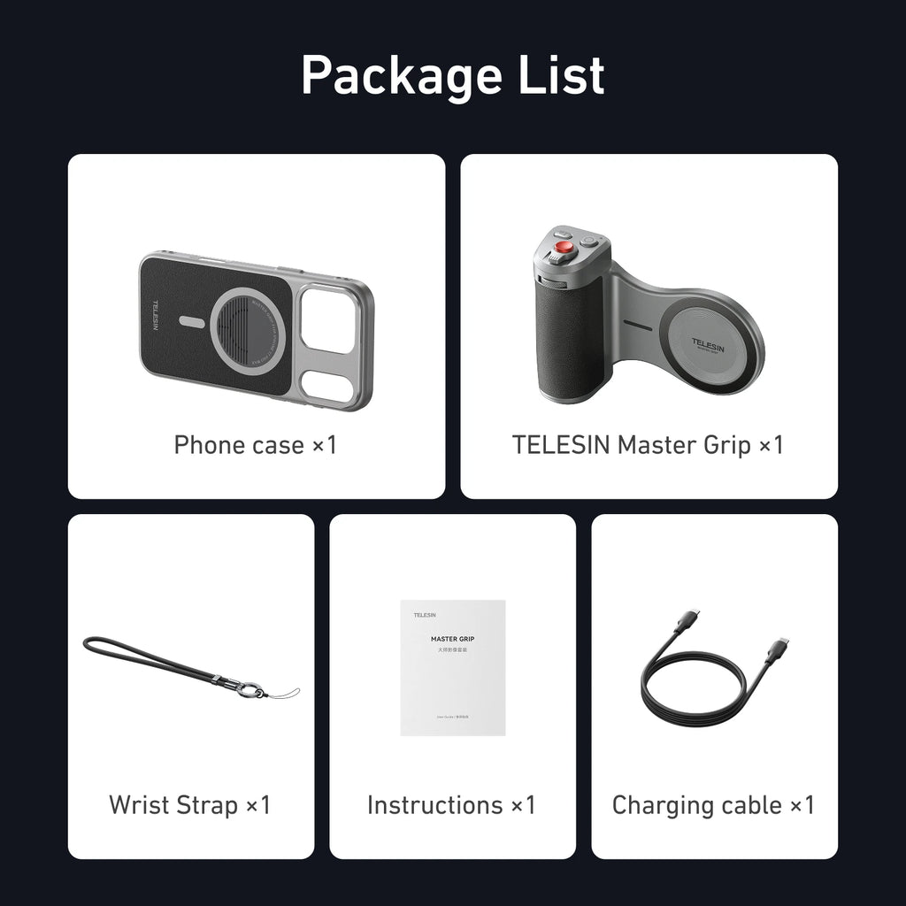 TELESIN Master Grip Set for iPhone17 Pro Pro Max Magnetic Phone Camera Hand Grip Holder 3200Mha Powerbank with Wireless Charging