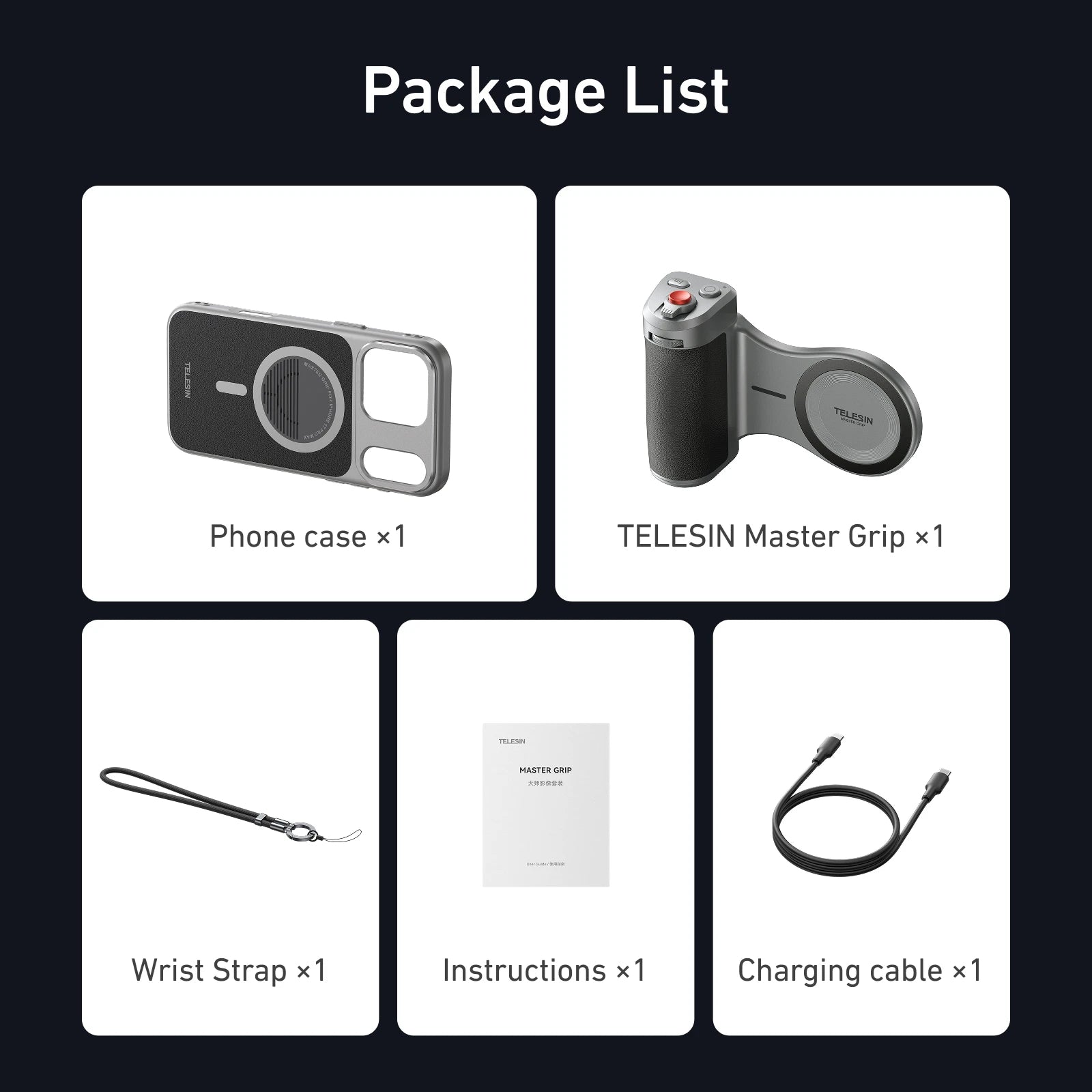 TELESIN Master Grip Set for iPhone17 Pro Pro Max Magnetic Phone Camera Hand Grip Holder 3200Mha Powerbank with Wireless Charging