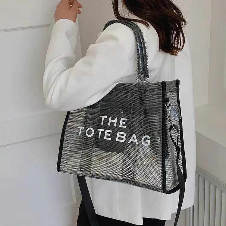 Fashion New High Capacity PVC Women's Bag Transparent Tote Bag Jelly Bag Handheld One Shoulder Crossbody Tote Bag