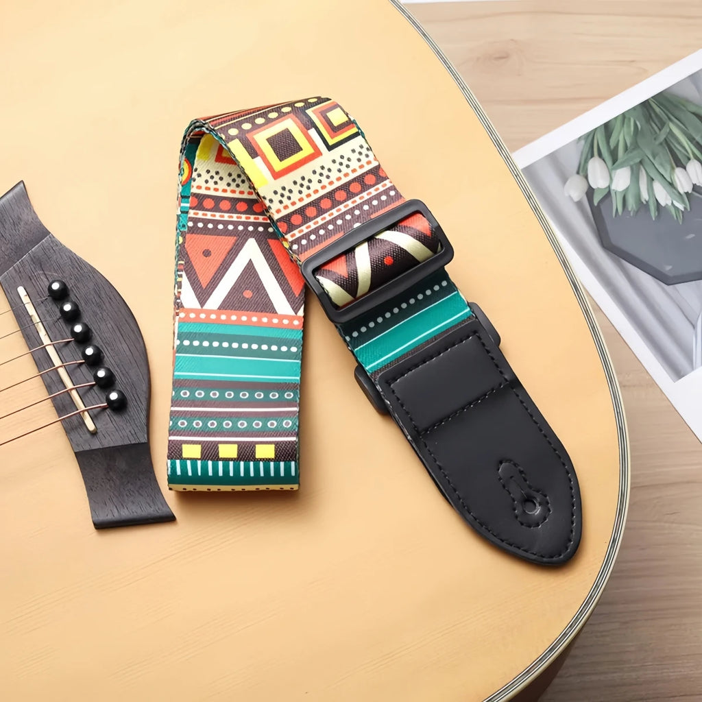 Miwayer 1pc Extra Wide Acoustic Guitar Strap, Leather Belt Adjustable Shoulder Strap with Artistic Print for Guitar & Bass