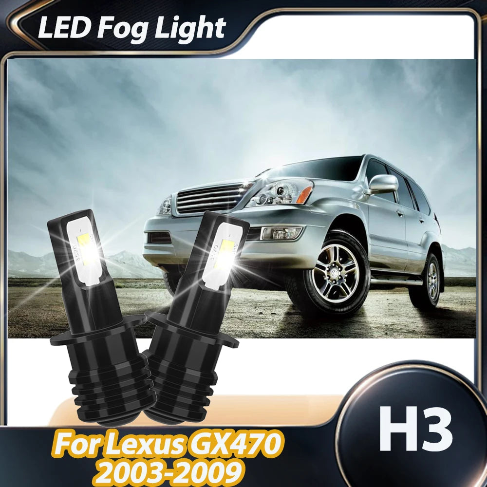 For Lexus GX470 2003-2009 2PCS H3 15000LM LED Fog Light Bulbs Bright White 6000K Auto Driving Running Lamps