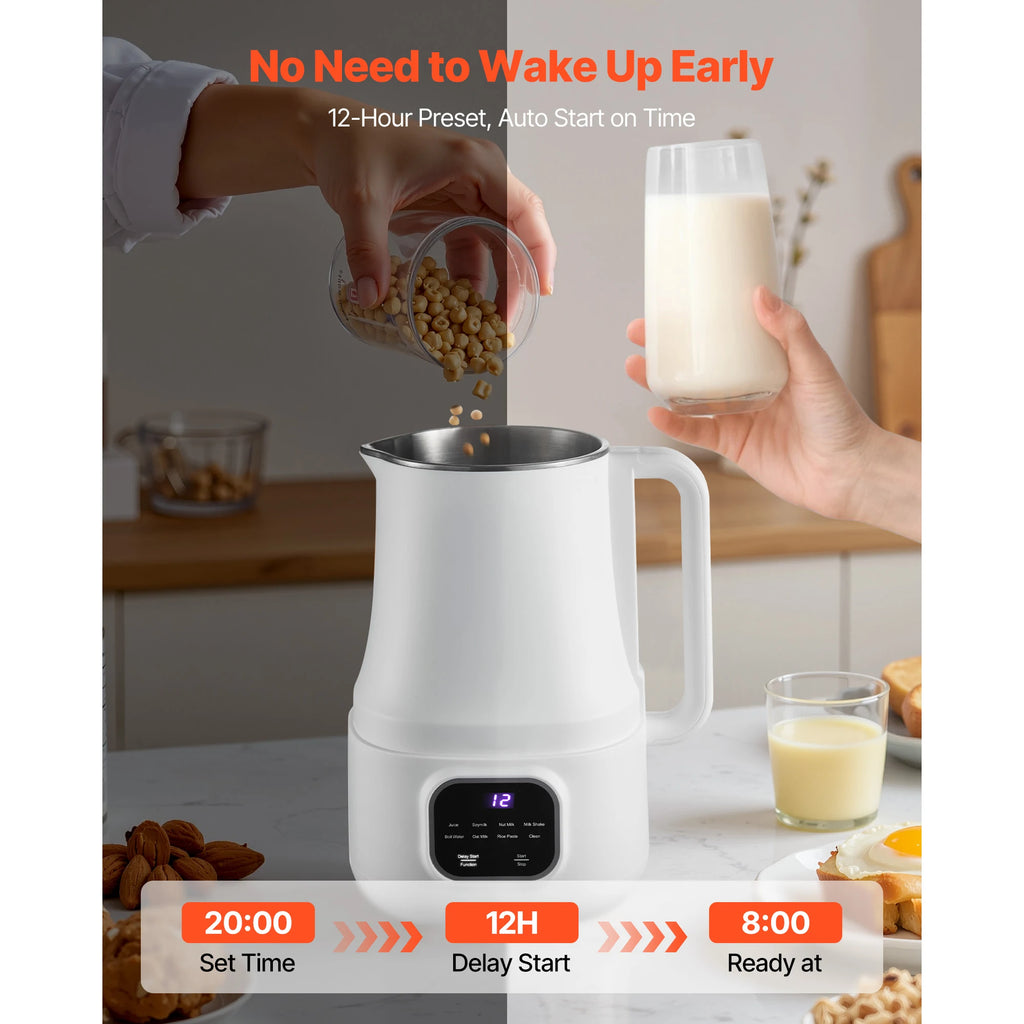 SucceBuy 8-in-1 Nut Milk Maker 34 oz Soy 200W for Homemade Oat Plant-Based Beverages with Self-Cleaning Boil Water 12-Hour Delay