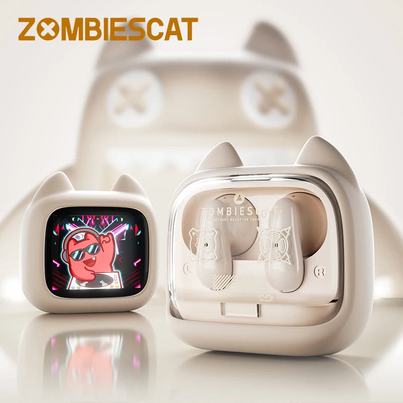 Zombiescat Touch Screen Bluetooth 6.0 Earphones ENC Call Noise Canceling Headphone HiFi Sound TWS Wireless EarBuds with Lanyard