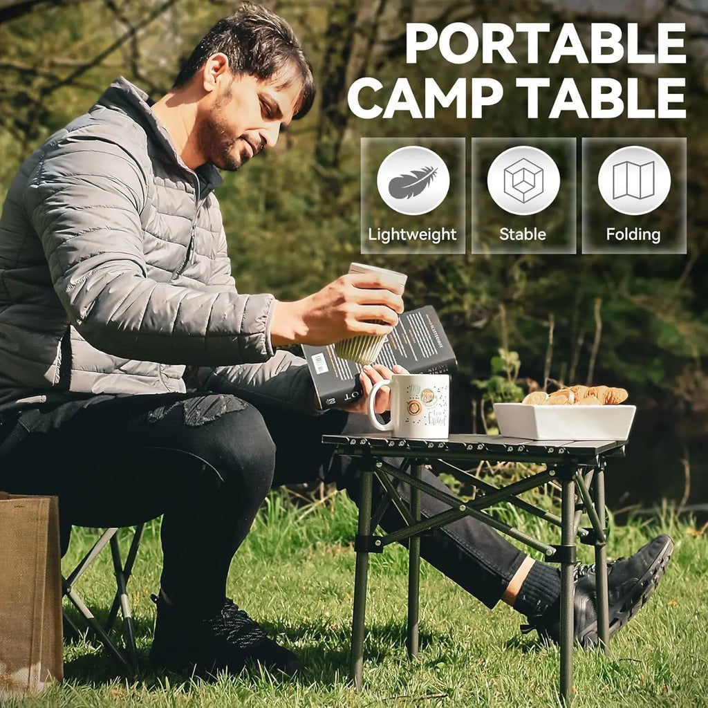 Folding Camping Table, Collapsible w/ Carry Bag, Sturdy Legs & Large Flat Surface for Picnic BBQ Beach Hiking, Compact Durable