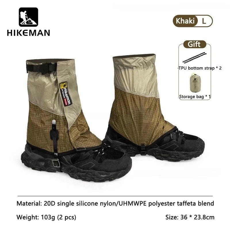 HIKEMAN 20D+UHMWPE Outdoor Hiking Gaiters Windproof Large Leg Covers for Camping Skiing Mountaineering and Desert Trekking