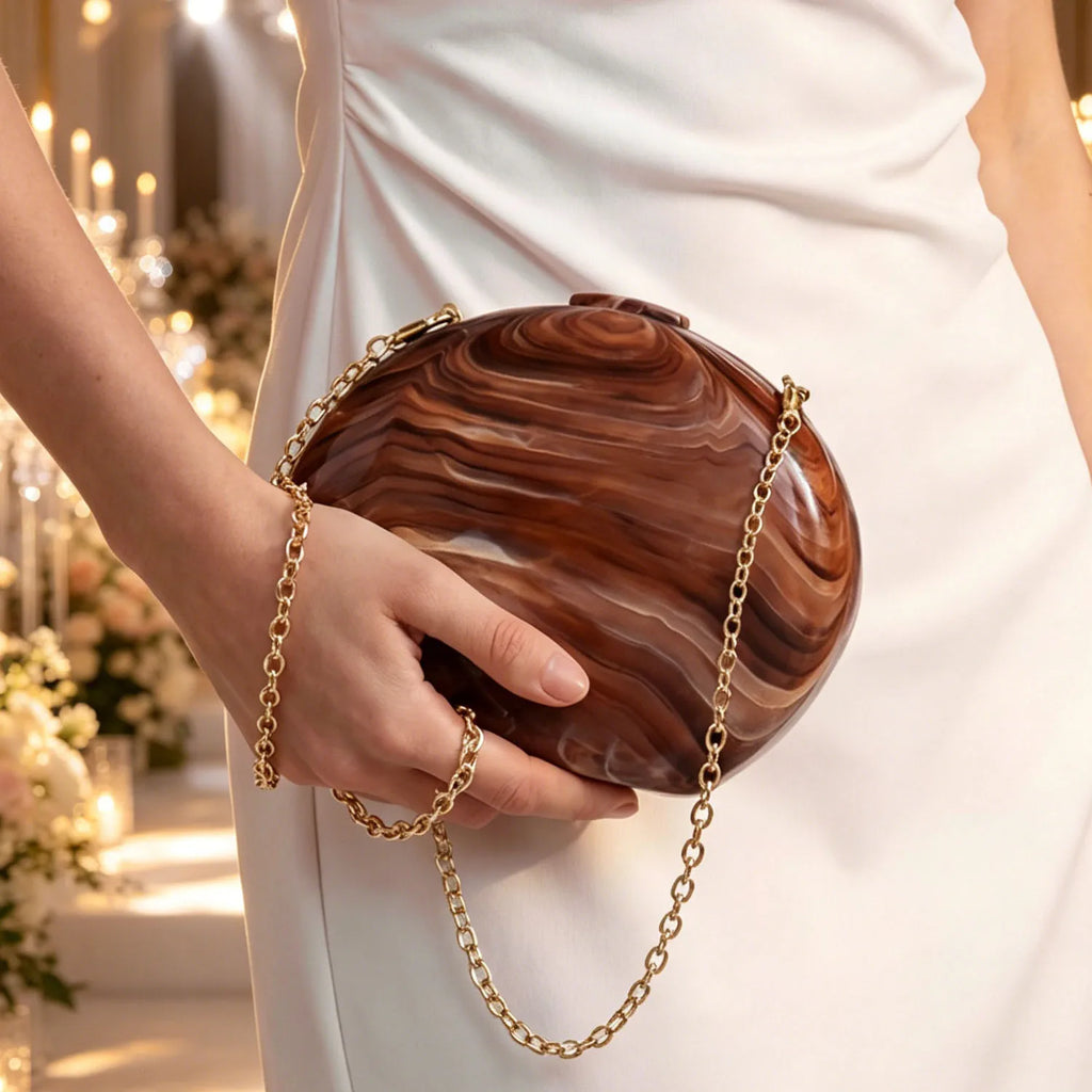 Luxury wedding party women's evening bag stylish and elegant shell striped shoulder bag high-quality acrylic clutch.