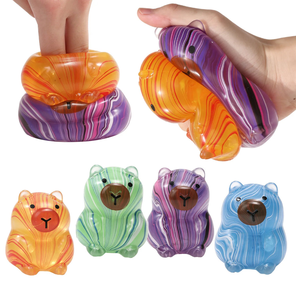 12pcs/Box TPR Maltose-Filled Swirl Capybara Squishy Toy Set, 4 Assorted Colors Slow Rising Stress Relief Fidget Blind Box