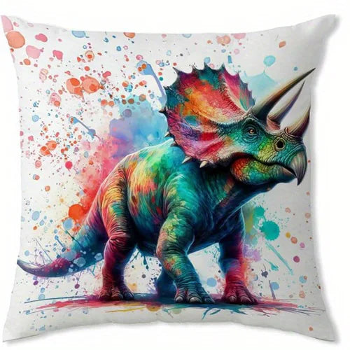 Colorful Dinosaur Watercolor Pattern Double-sided Printed pillow cover Short plush Suitable living rooms throw cushion cover