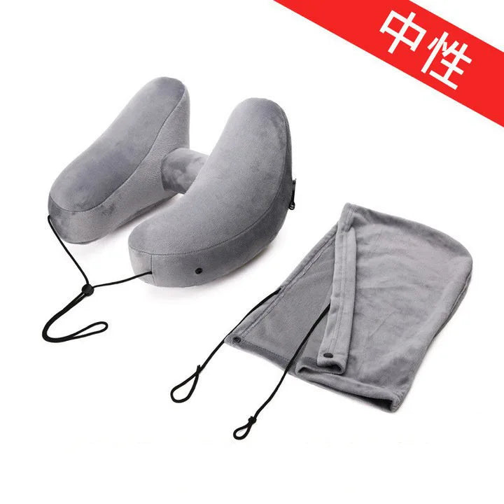 Neck Pillow Travel U-shaped Inflatable Pillow H Hooded Pillow Outdoor Car Long-distance Flight