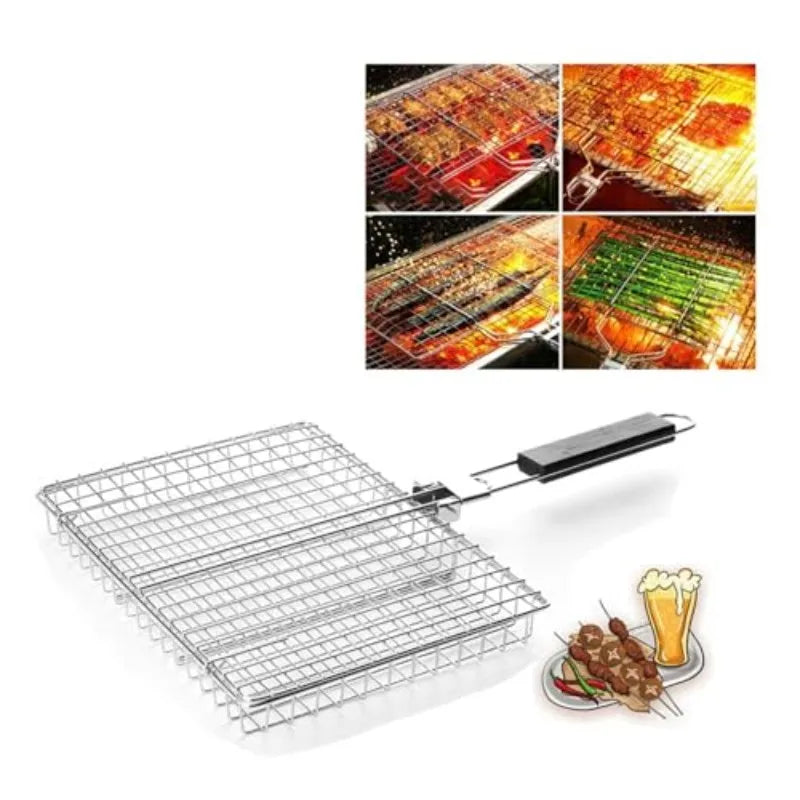 Portable Barbecue Row Folding Stainless Steel Barbecue Net Plate Grilled Fish Vegetables Shrimp Barbecue Net Cooking Accessories