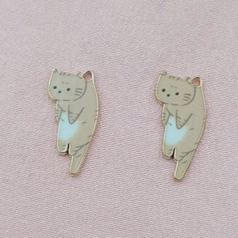 12pcs alloy printed cat pendant, DIY jewelry making earrings, keychain accessories