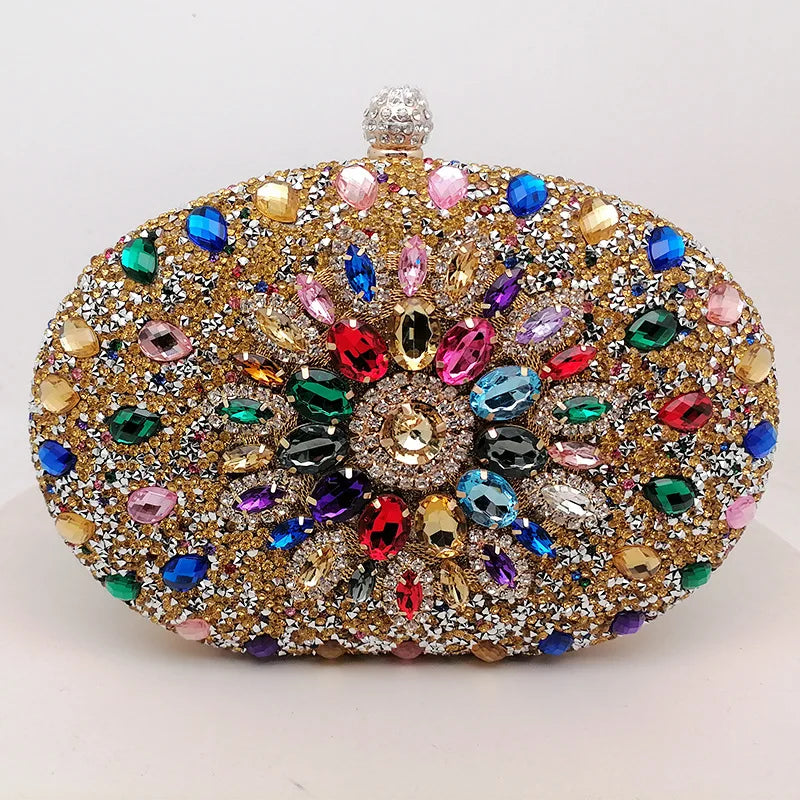 Alirattan 2026 New Flower Rhinestones Evening Bags Metal Prom Clutch Diamonds Clutch Chain Shoulder Handbags