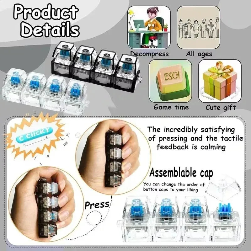 /*LED Keyboard Keychain Fidget Toys Crystal Clicker Sensory Toy for Stress Relief Keyboard Keychain Fidget Gadget for Adults Kid