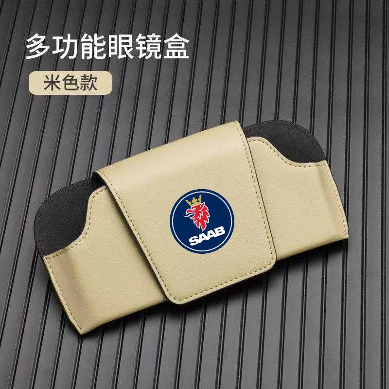 Car Sun Visor Leather Auto Sunglasses Clip Glasses Holder case Storage for SAAB 900 9000 9-3 9-5 99 Turbo 96 9-7X 9-4X